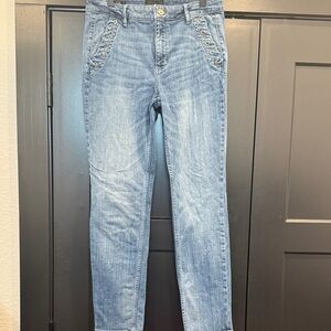 White House Black Market Light Wash Blue Women's Jeans with Lace-Up Detail Size